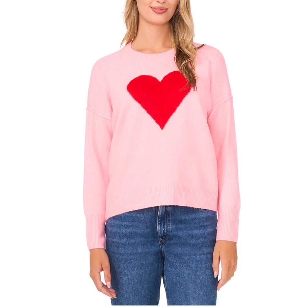 Vince Camuto Pink Crewneck Sweater with Red Heart